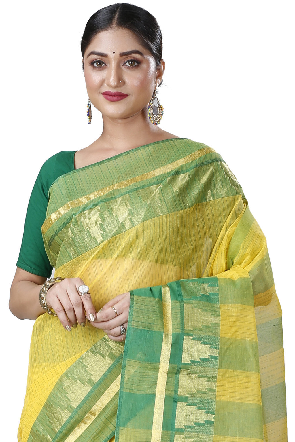 Yellow Pure Cotton Vrinda Tant Saree (1094)